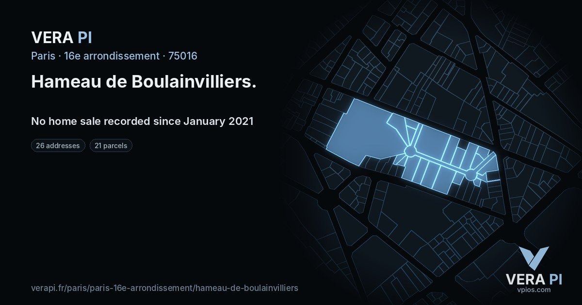 Hameau de Boulainvilliers, 16e arrondissement at night – every parcel coloured by the prices around it, the street's own parcels lit