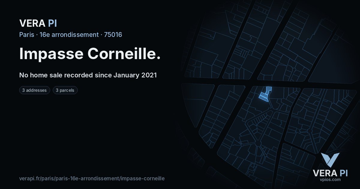 Impasse Corneille, 16e arrondissement at night – every parcel coloured by the prices around it, the street's own parcels lit
