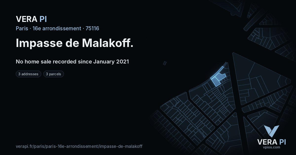 Impasse de Malakoff, 16e arrondissement at night – every parcel coloured by the prices around it, the street's own parcels lit