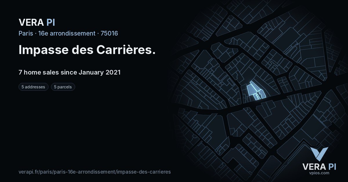 Impasse des Carrières, 16e arrondissement at night – every parcel coloured by the prices around it, the street's own parcels lit