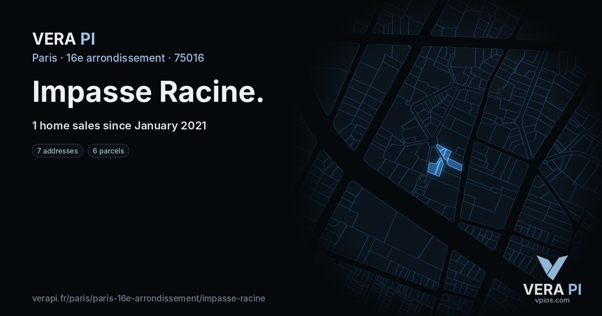 Impasse Racine, 16e arrondissement at night – every parcel coloured by the prices around it, the street's own parcels lit