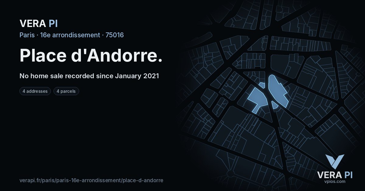 Place d'Andorre, 16e arrondissement at night – every parcel coloured by the prices around it, the street's own parcels lit