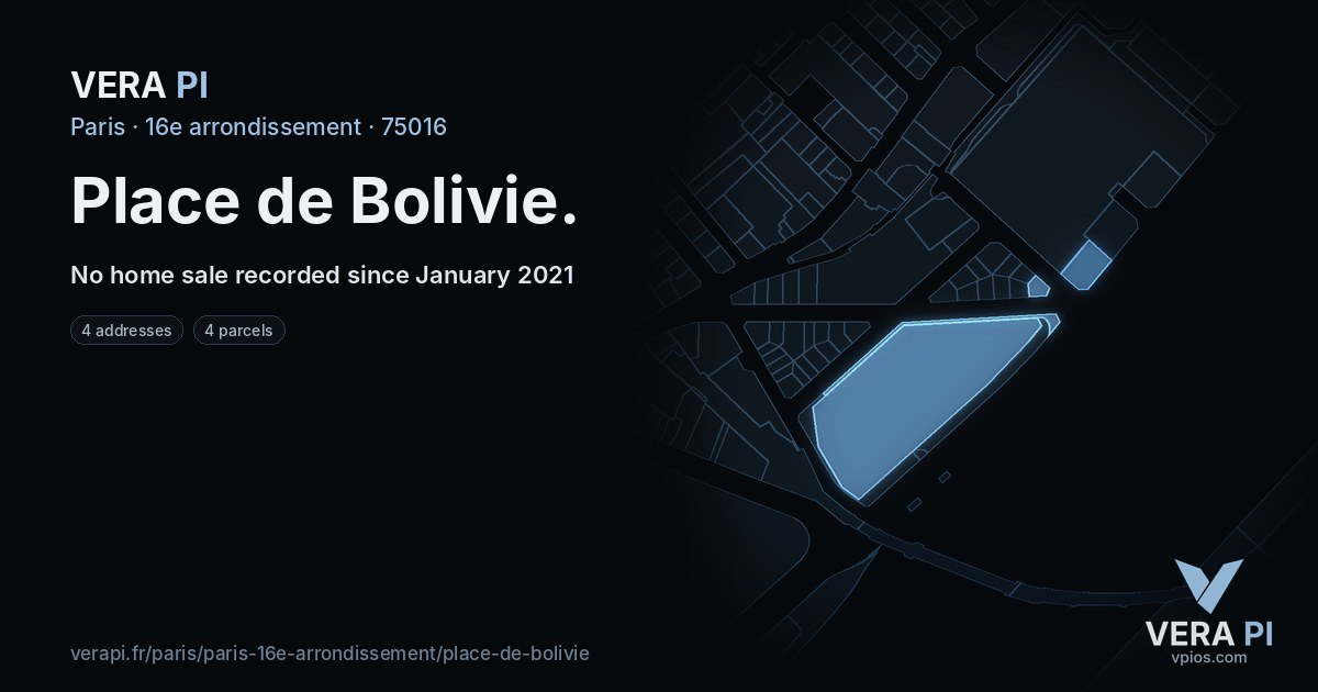 Place de Bolivie, 16e arrondissement at night – every parcel coloured by the prices around it, the street's own parcels lit