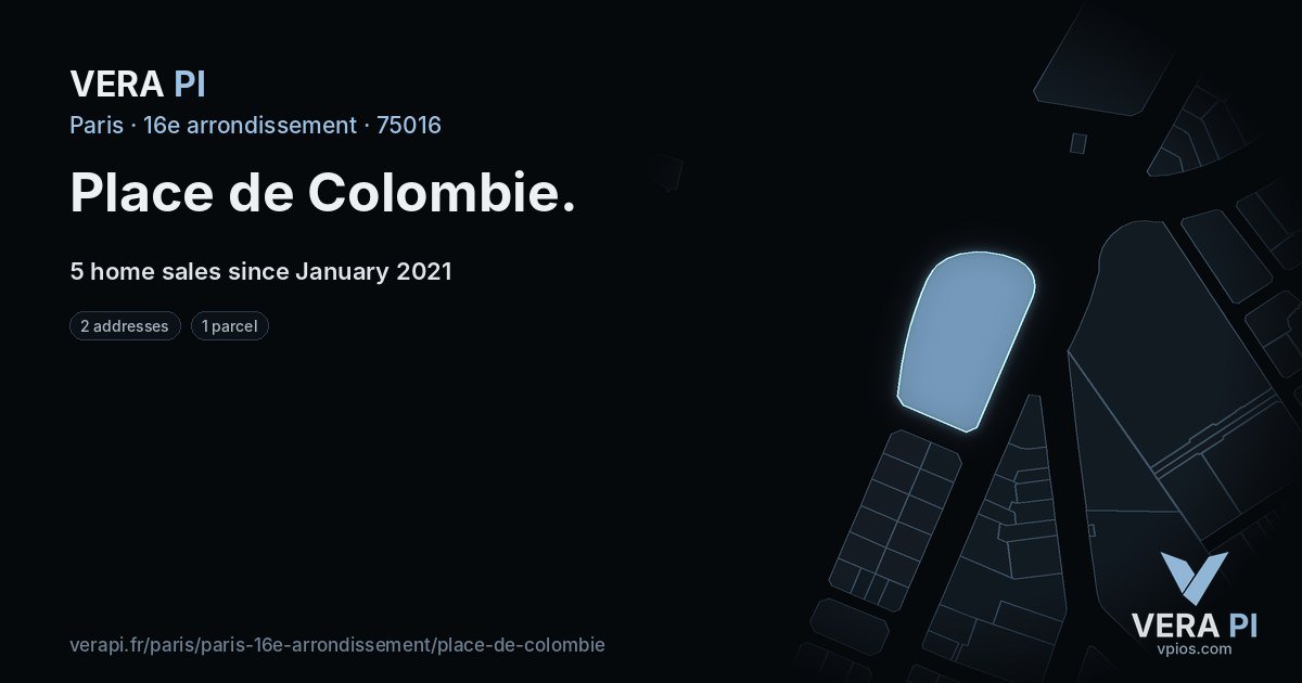 Place de Colombie, 16e arrondissement at night – every parcel coloured by the prices around it, the street's own parcels lit