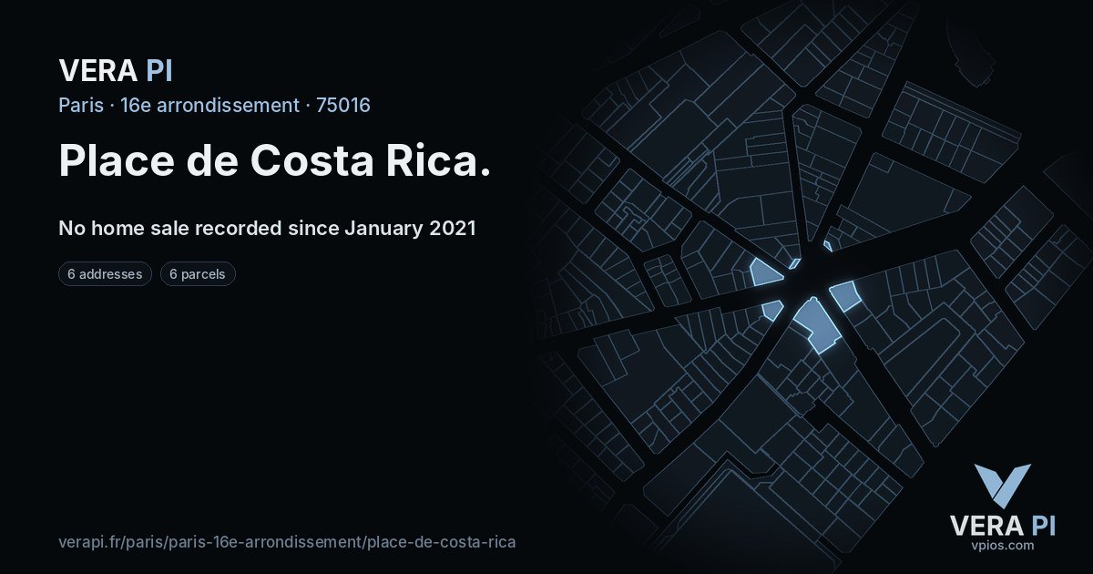 Place de Costa Rica, 16e arrondissement at night – every parcel coloured by the prices around it, the street's own parcels lit