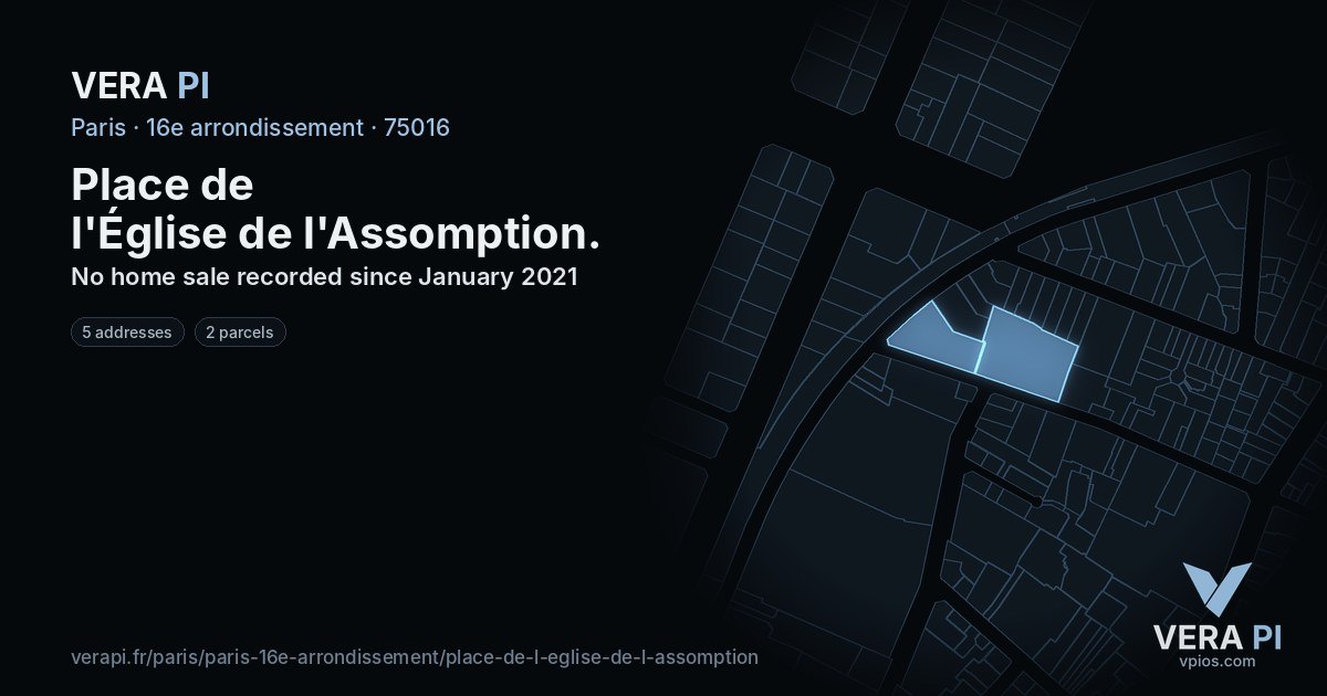 Place de l'Église de l'Assomption, 16e arrondissement at night – every parcel coloured by the prices around it, the street's own parcels lit