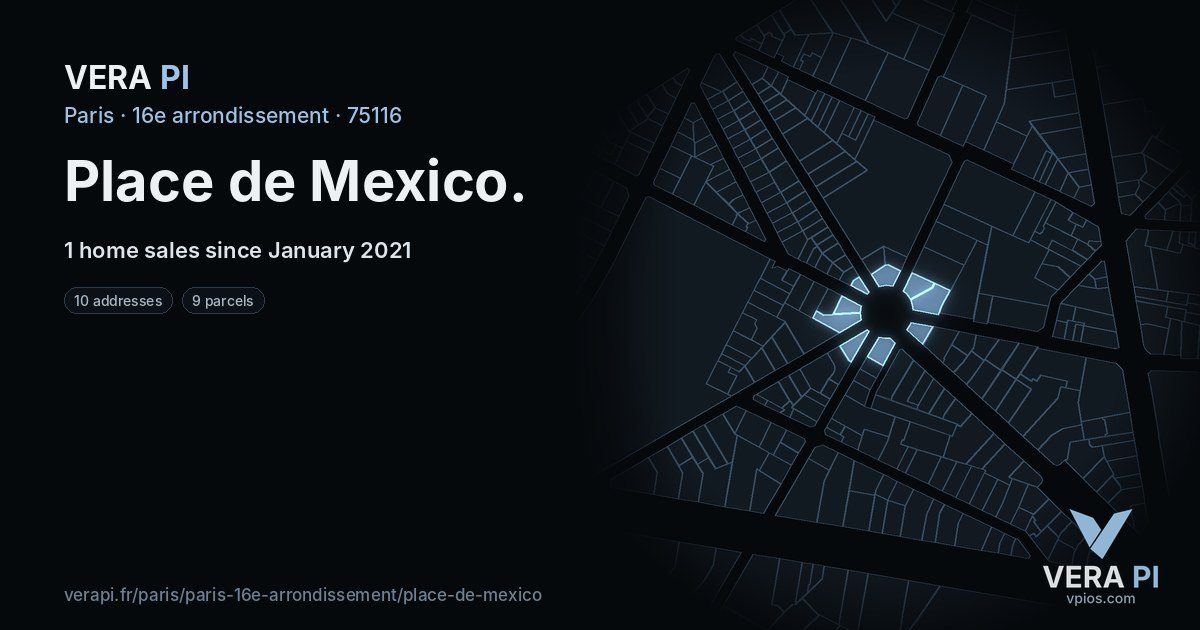 Place de Mexico, 16e arrondissement at night – every parcel coloured by the prices around it, the street's own parcels lit