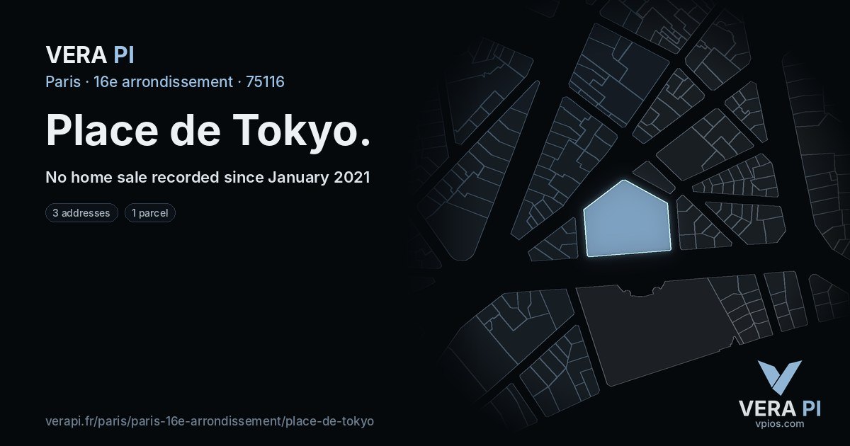 Place de Tokyo, 16e arrondissement at night – every parcel coloured by the prices around it, the street's own parcels lit
