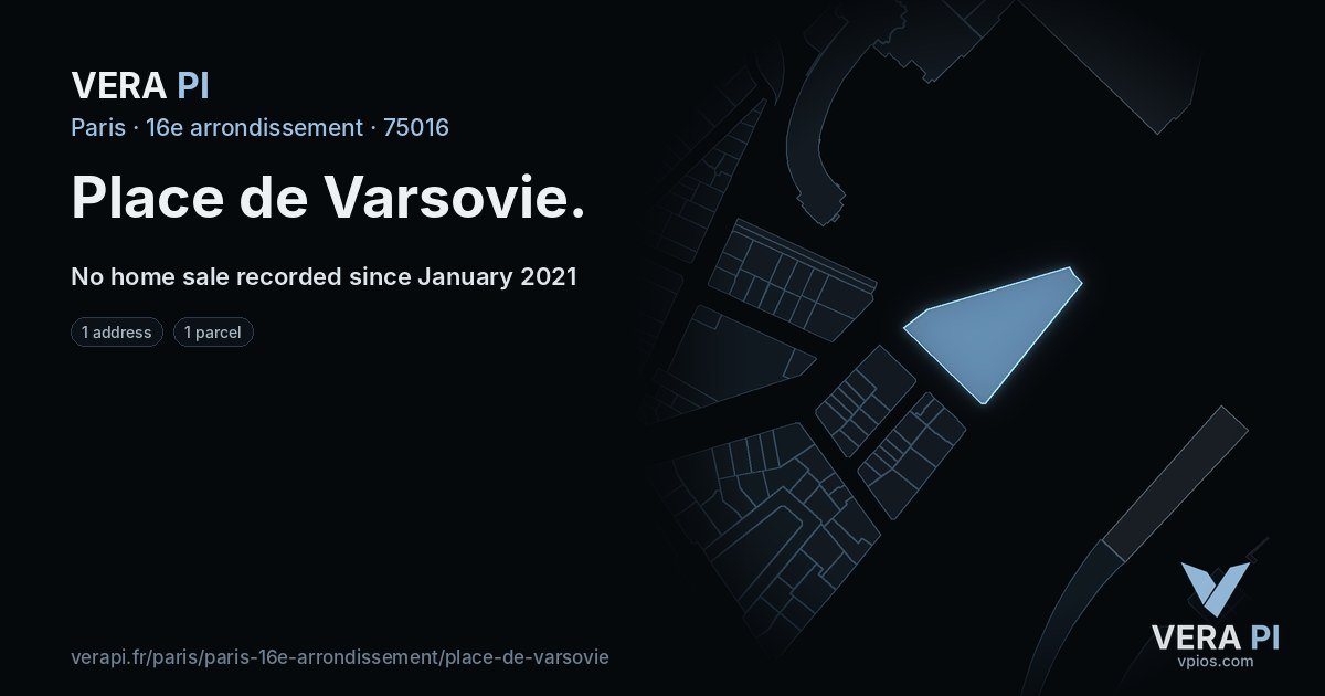 Place de Varsovie, 16e arrondissement at night – every parcel coloured by the prices around it, the street's own parcels lit