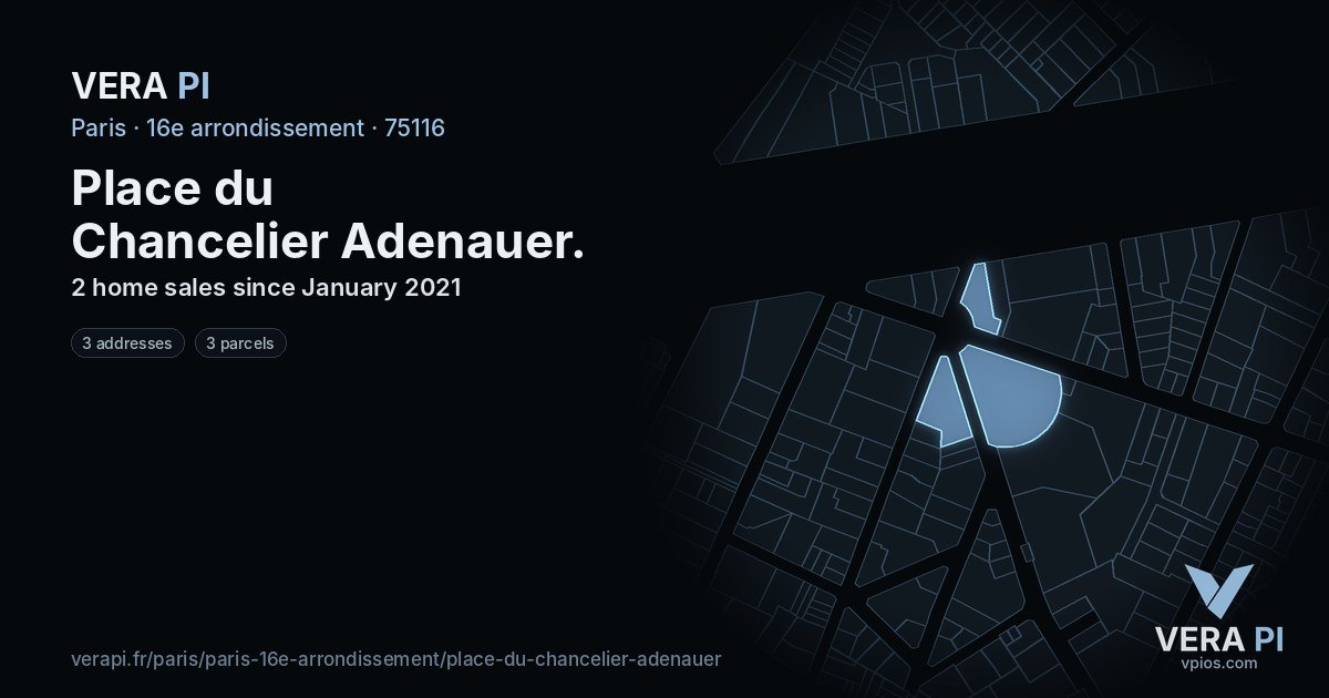 Place du Chancelier Adenauer, 16e arrondissement at night – every parcel coloured by the prices around it, the street's own parcels lit