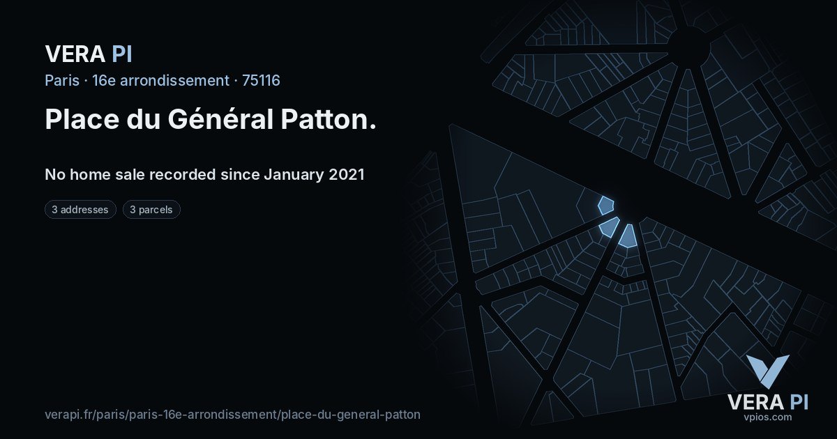 Place du Général Patton, 16e arrondissement at night – every parcel coloured by the prices around it, the street's own parcels lit