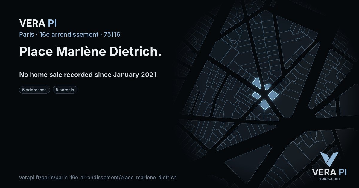 Place Marlène Dietrich, 16e arrondissement at night – every parcel coloured by the prices around it, the street's own parcels lit