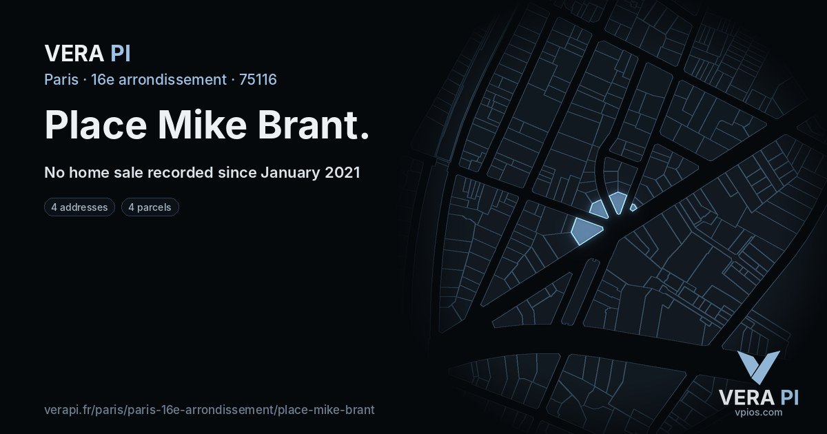 Place Mike Brant, 16e arrondissement at night – every parcel coloured by the prices around it, the street's own parcels lit