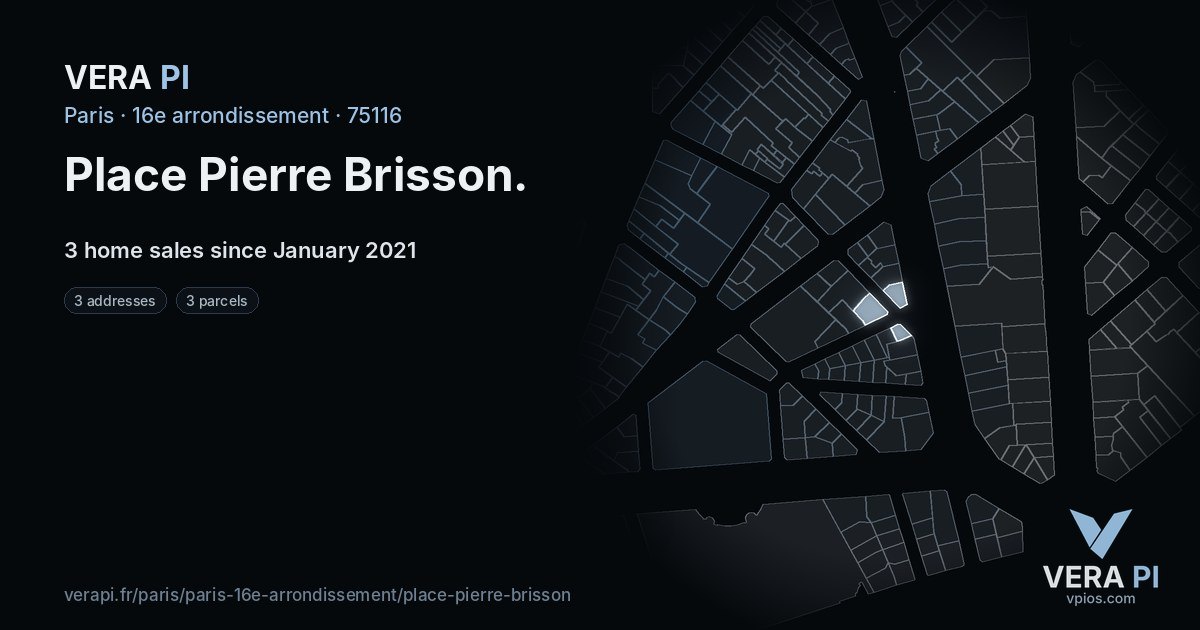 Place Pierre Brisson, 16e arrondissement at night – every parcel coloured by the prices around it, the street's own parcels lit