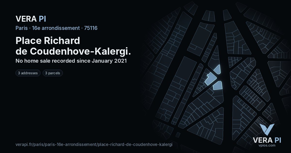 Place Richard de Coudenhove-Kalergi, 16e arrondissement at night – every parcel coloured by the prices around it, the street's own parcels lit