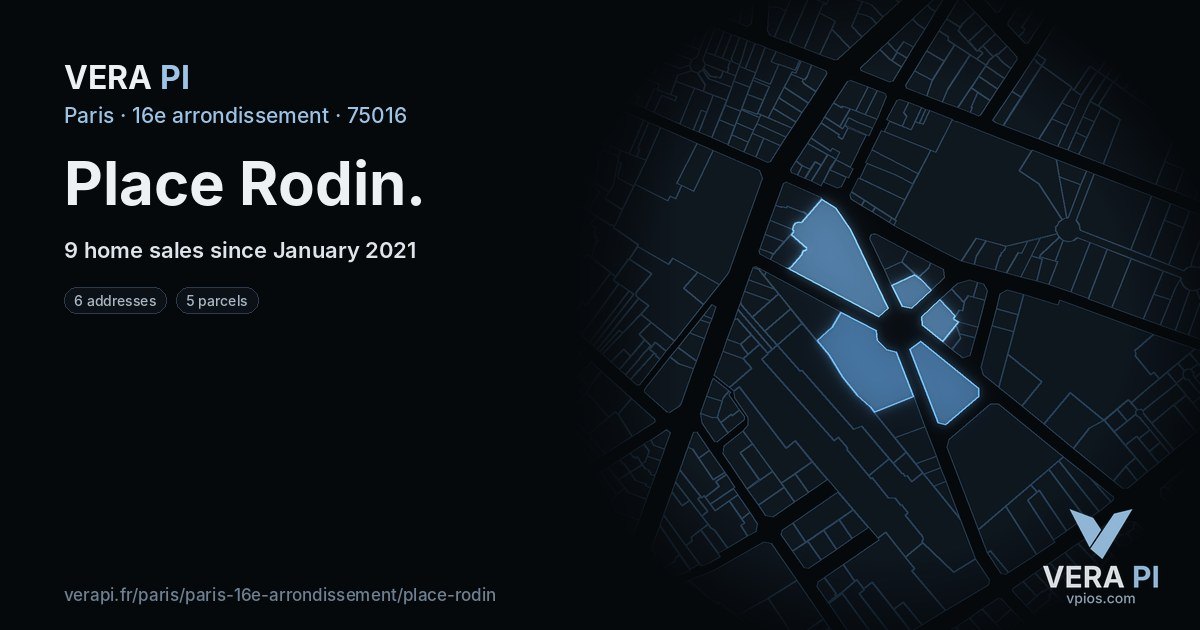 Place Rodin, 16e arrondissement at night – every parcel coloured by the prices around it, the street's own parcels lit