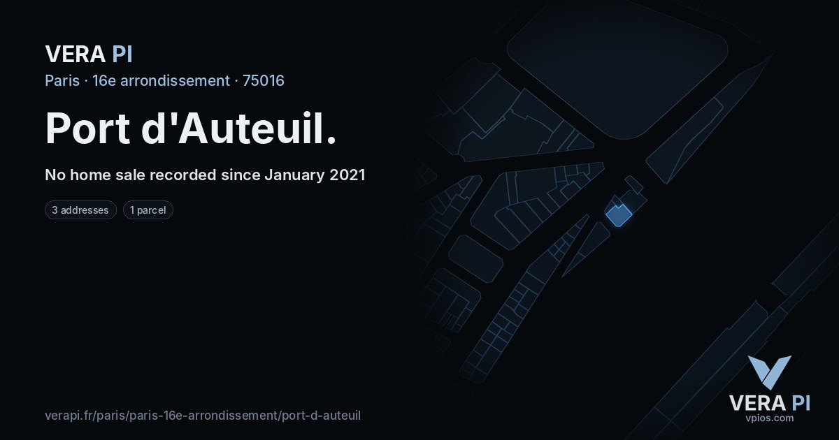 Port d'Auteuil, 16e arrondissement at night – every parcel coloured by the prices around it, the street's own parcels lit