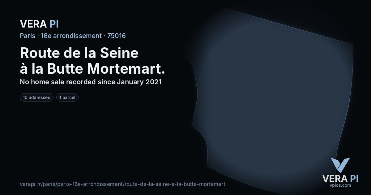 Route de la Seine à la Butte Mortemart, 16e arrondissement at night – every parcel coloured by the prices around it, the street's own parcels lit