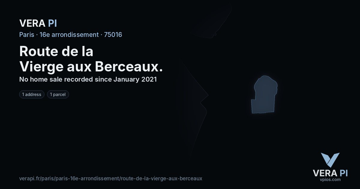 Route de la Vierge aux Berceaux, 16e arrondissement at night – every parcel coloured by the prices around it, the street's own parcels lit