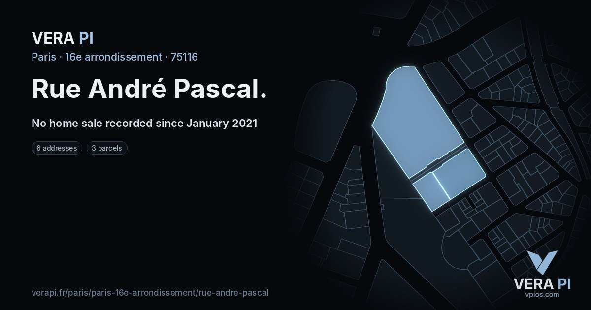 Rue André Pascal, 16e arrondissement at night – every parcel coloured by the prices around it, the street's own parcels lit