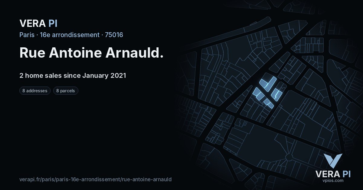 Rue Antoine Arnauld, 16e arrondissement at night – every parcel coloured by the prices around it, the street's own parcels lit