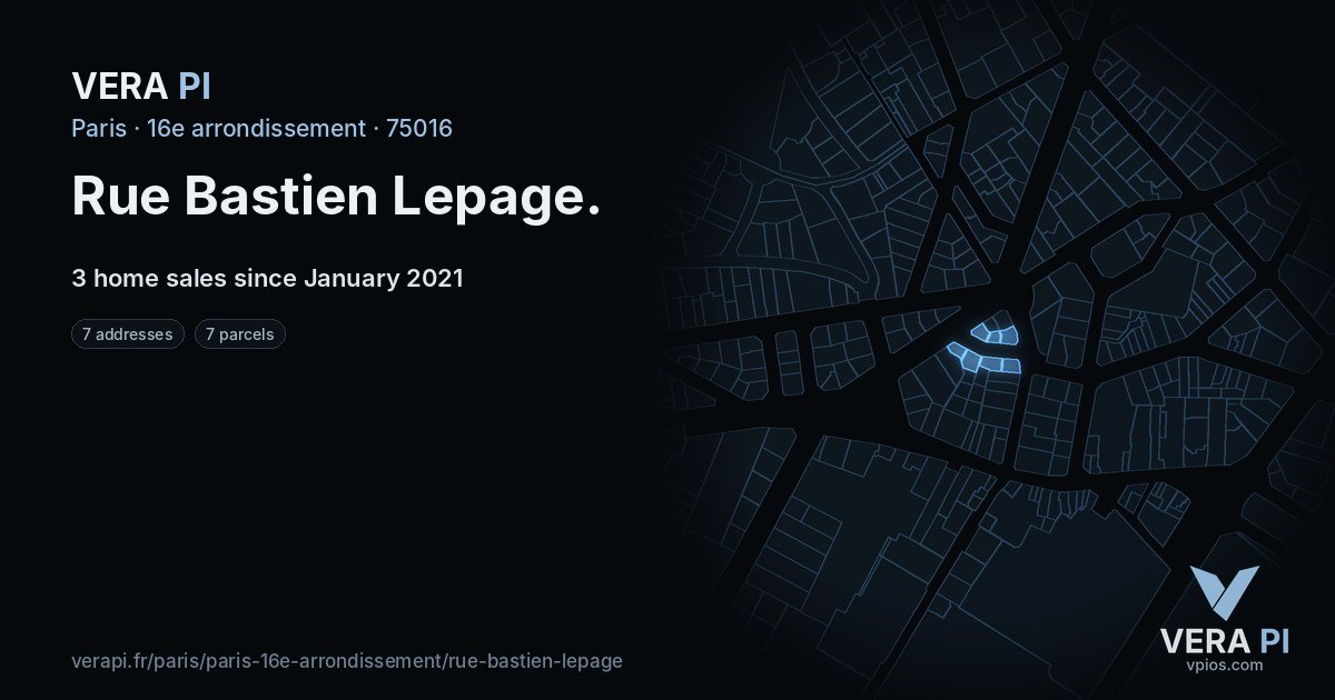 Rue Bastien Lepage, 16e arrondissement at night – every parcel coloured by the prices around it, the street's own parcels lit