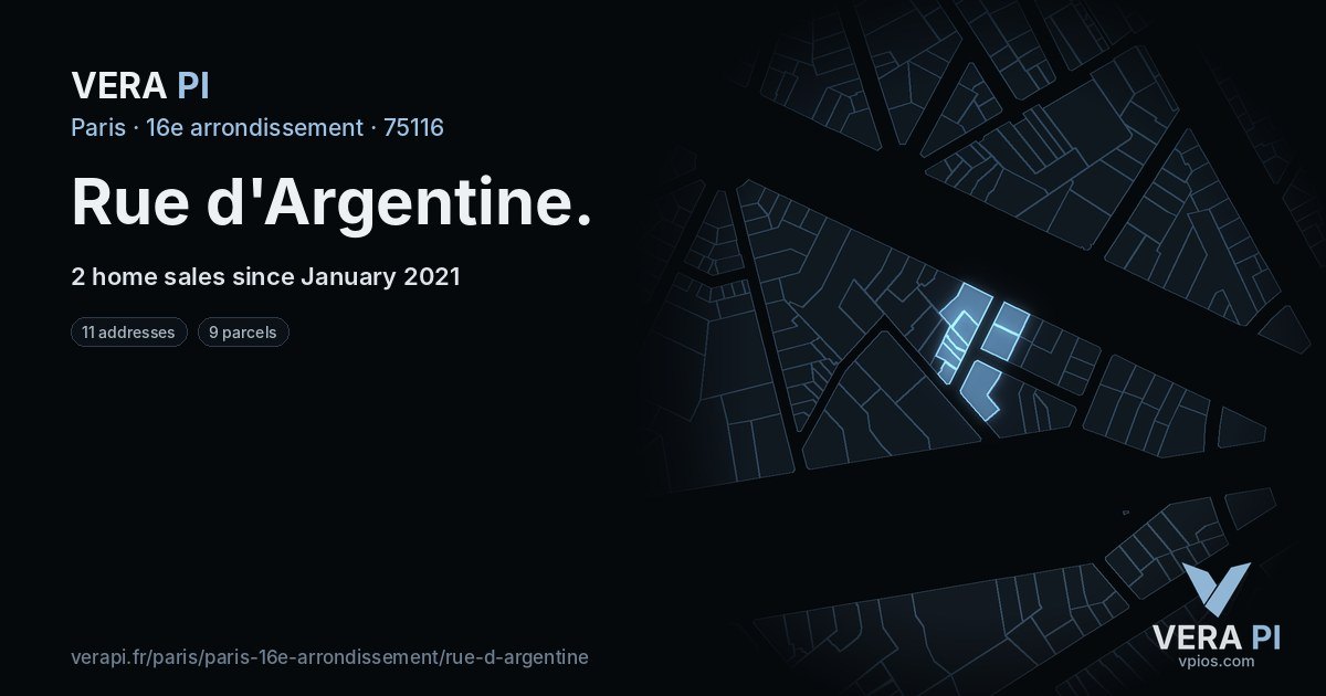 Rue d'Argentine, 16e arrondissement at night – every parcel coloured by the prices around it, the street's own parcels lit