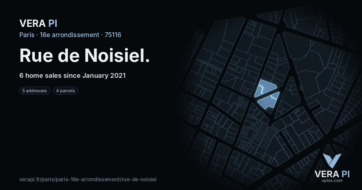 Rue de Noisiel, 16e arrondissement at night – every parcel coloured by the prices around it, the street's own parcels lit