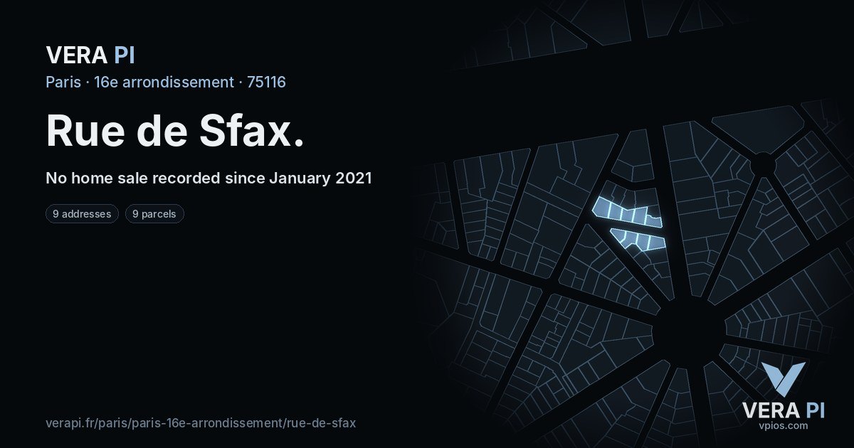 Rue de Sfax, 16e arrondissement at night – every parcel coloured by the prices around it, the street's own parcels lit