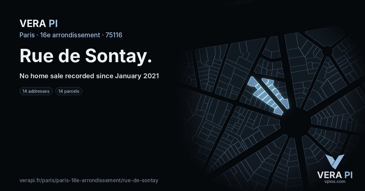 Rue de Sontay, 16e arrondissement at night – every parcel coloured by the prices around it, the street's own parcels lit