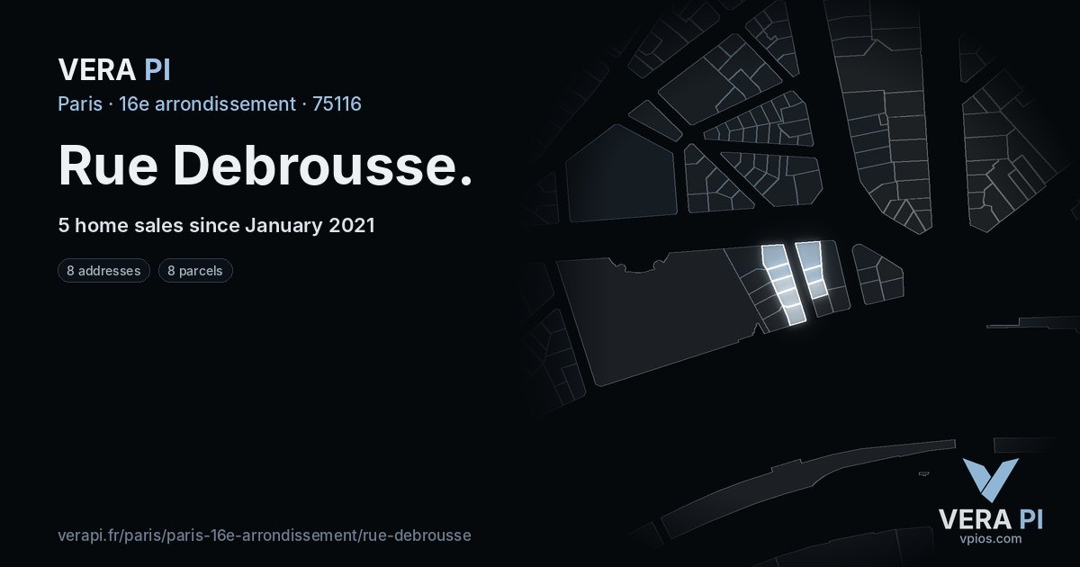 Rue Debrousse, 16e arrondissement at night – every parcel coloured by the prices around it, the street's own parcels lit