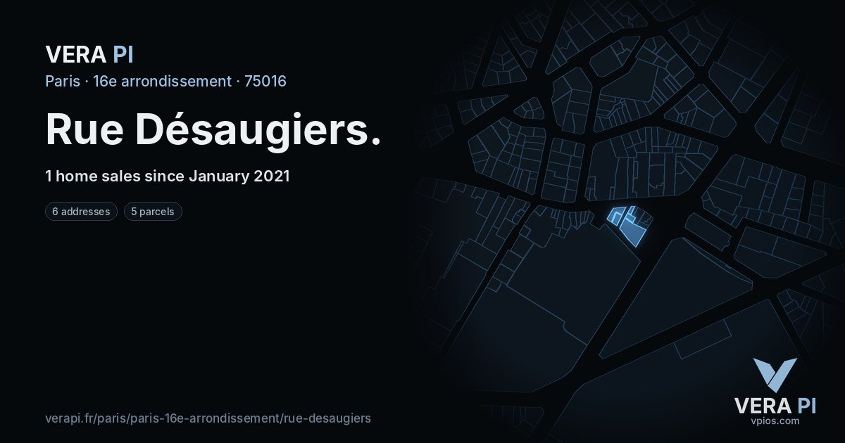 Rue Désaugiers, 16e arrondissement at night – every parcel coloured by the prices around it, the street's own parcels lit
