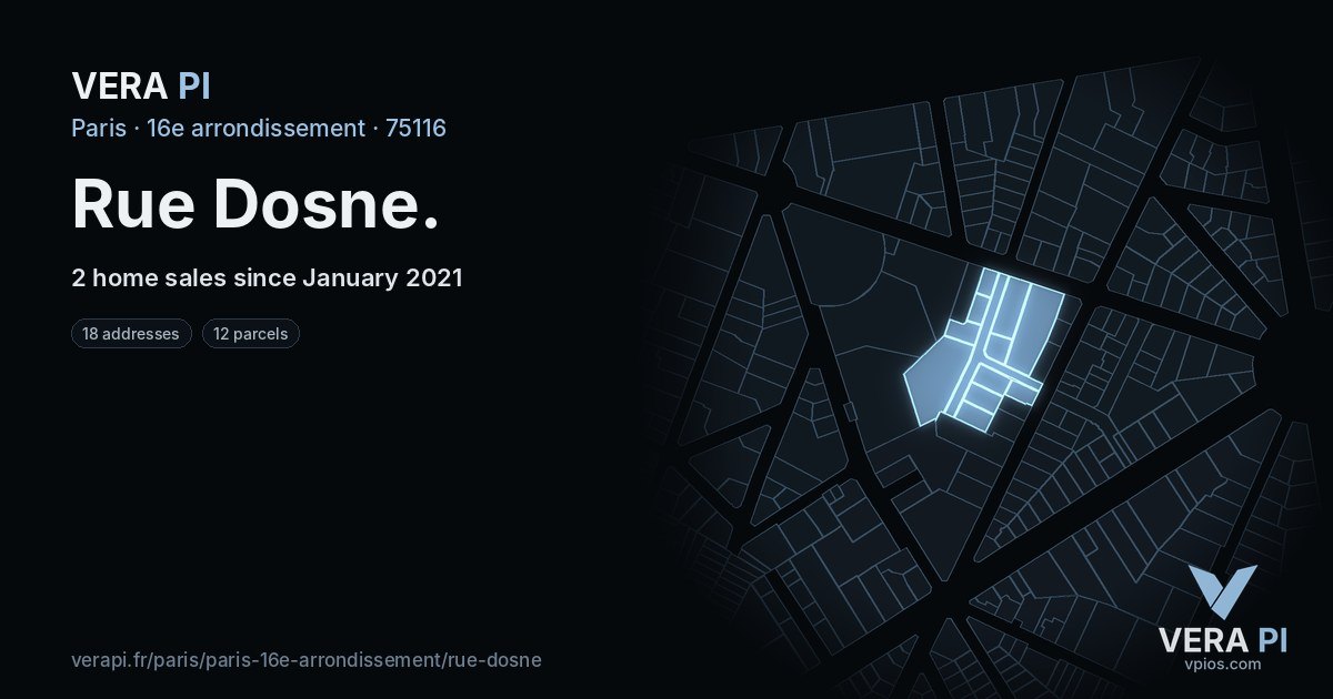 Rue Dosne, 16e arrondissement at night – every parcel coloured by the prices around it, the street's own parcels lit