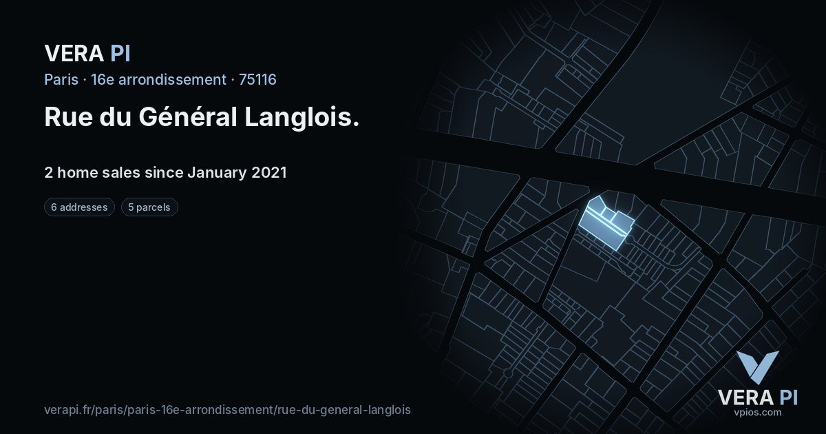 Rue du Général Langlois, 16e arrondissement at night – every parcel coloured by the prices around it, the street's own parcels lit