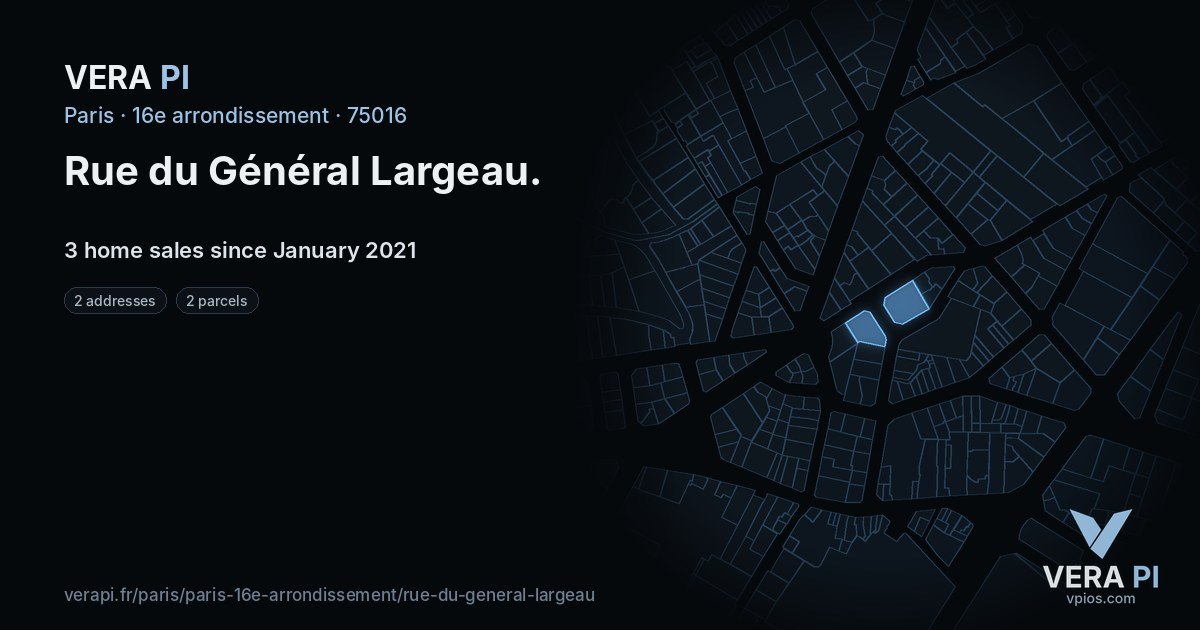 Rue du Général Largeau, 16e arrondissement at night – every parcel coloured by the prices around it, the street's own parcels lit