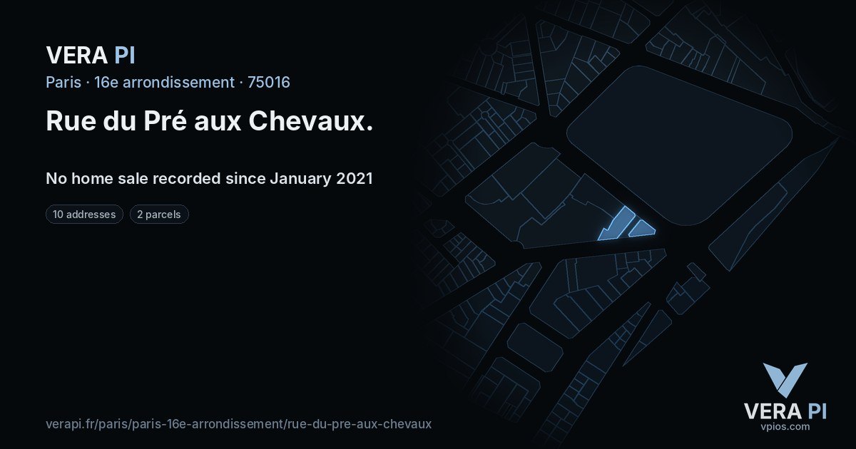 Rue du Pré aux Chevaux, 16e arrondissement at night – every parcel coloured by the prices around it, the street's own parcels lit
