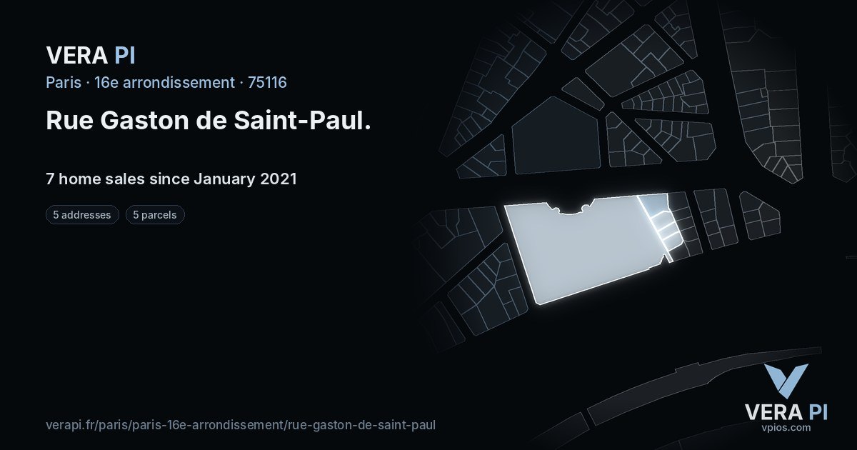 Rue Gaston de Saint-Paul, 16e arrondissement at night – every parcel coloured by the prices around it, the street's own parcels lit