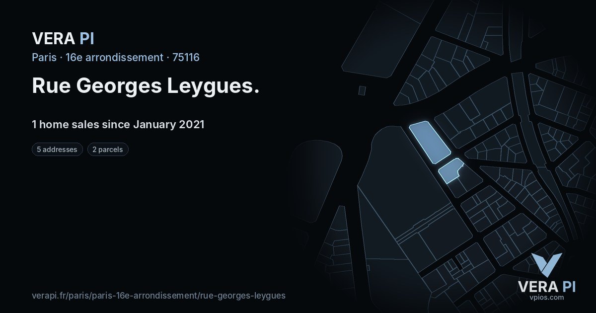 Rue Georges Leygues, 16e arrondissement at night – every parcel coloured by the prices around it, the street's own parcels lit