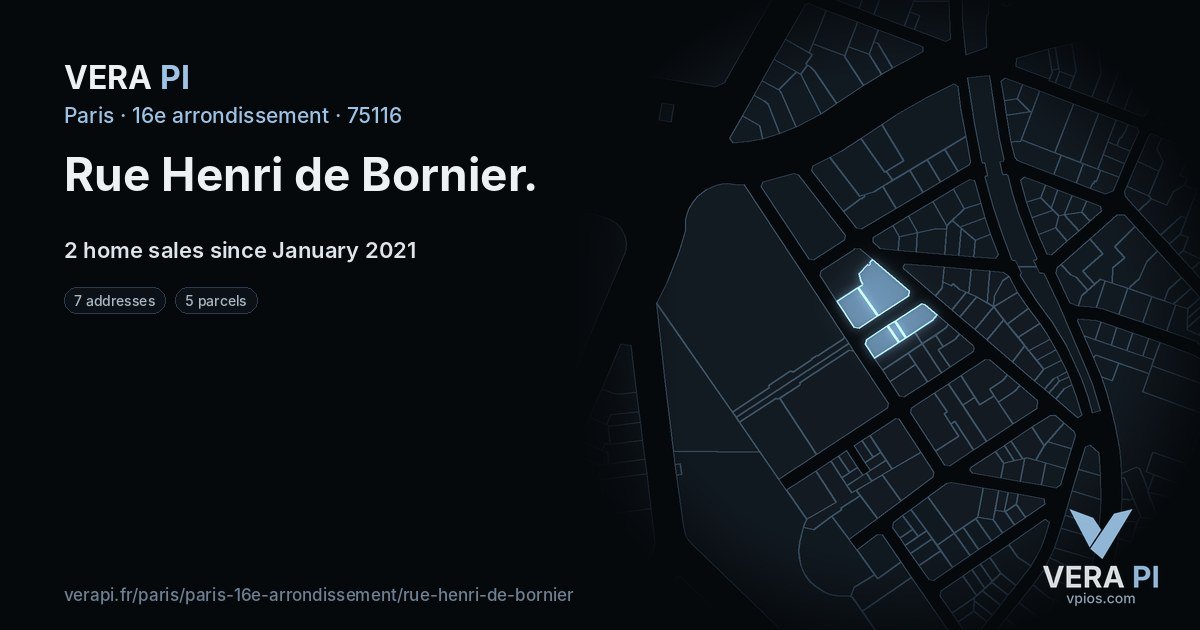 Rue Henri de Bornier, 16e arrondissement at night – every parcel coloured by the prices around it, the street's own parcels lit