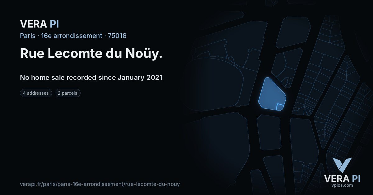 Rue Lecomte du Noüy, 16e arrondissement at night – every parcel coloured by the prices around it, the street's own parcels lit