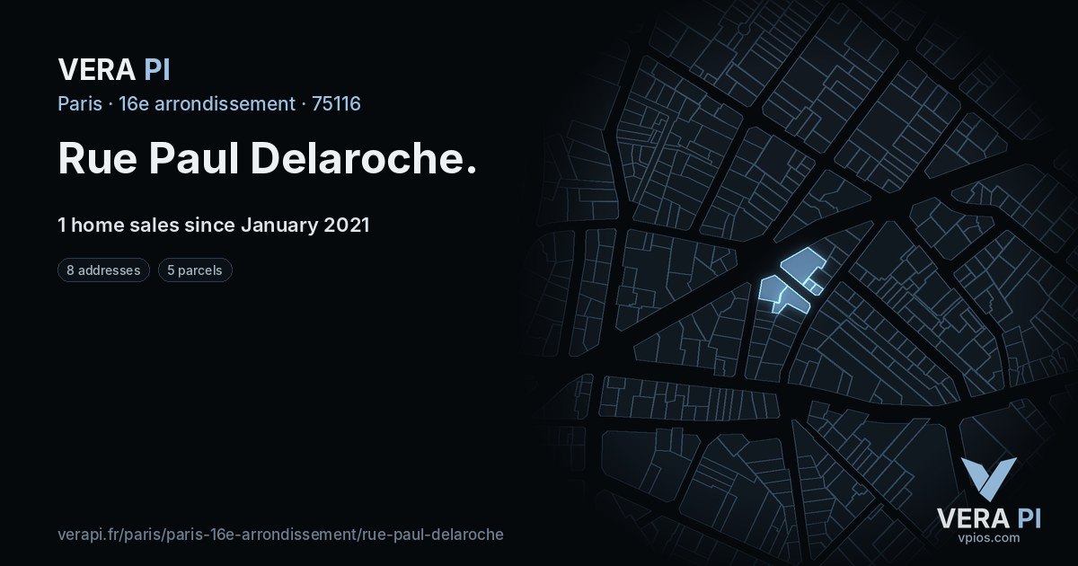 Rue Paul Delaroche, 16e arrondissement at night – every parcel coloured by the prices around it, the street's own parcels lit