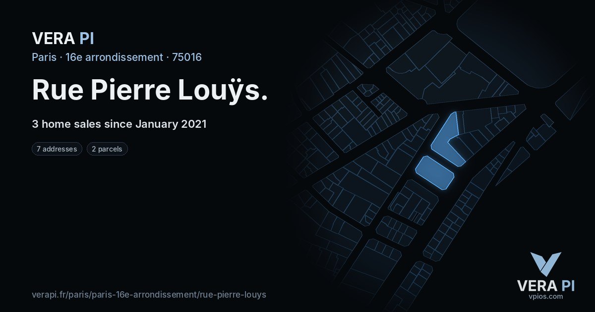 Rue Pierre Louÿs, 16e arrondissement at night – every parcel coloured by the prices around it, the street's own parcels lit