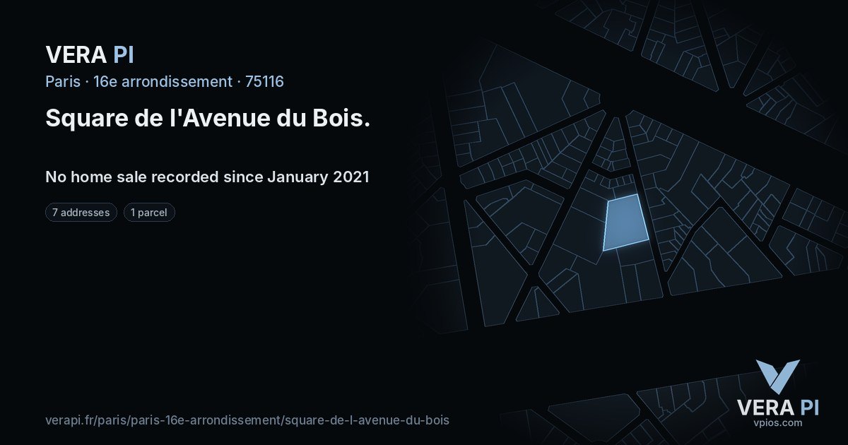 Square de l'Avenue du Bois, 16e arrondissement at night – every parcel coloured by the prices around it, the street's own parcels lit
