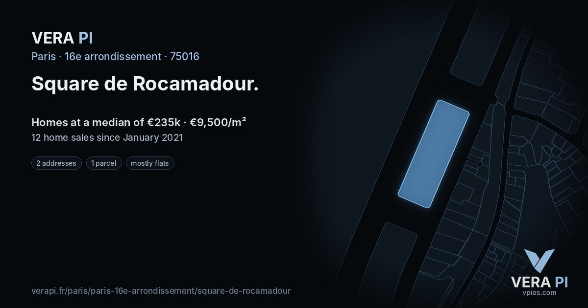Square de Rocamadour, 16e arrondissement at night – every parcel coloured by the prices around it, the street's own parcels lit