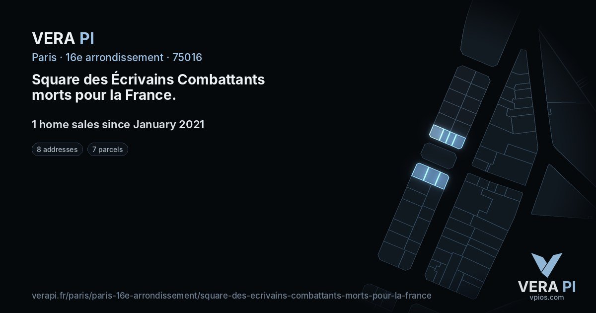 Square des Écrivains Combattants morts pour la France, 16e arrondissement at night – every parcel coloured by the prices around it, the street's own parcels lit