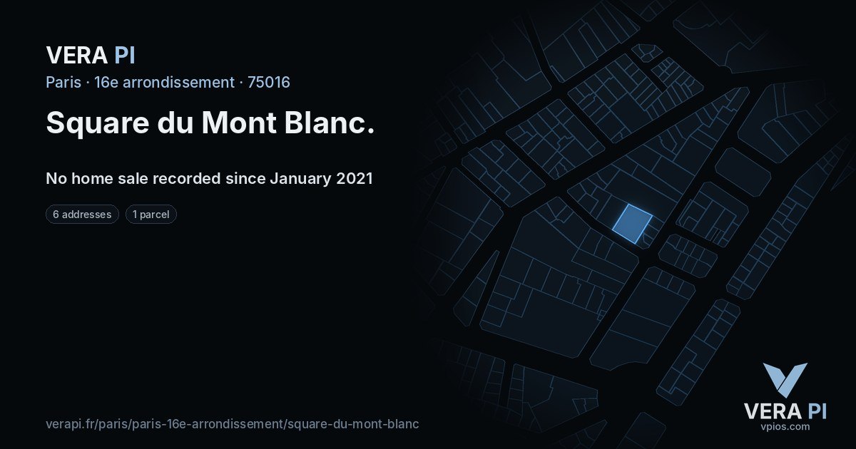 Square du Mont Blanc, 16e arrondissement at night – every parcel coloured by the prices around it, the street's own parcels lit
