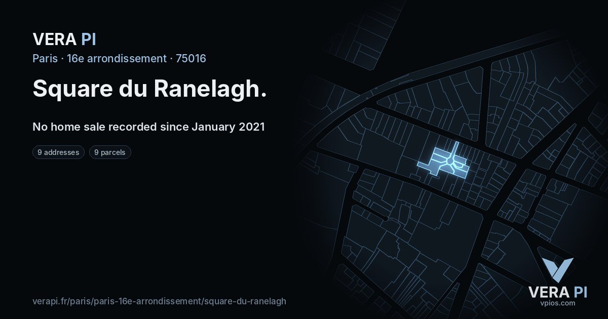 Square du Ranelagh, 16e arrondissement at night – every parcel coloured by the prices around it, the street's own parcels lit