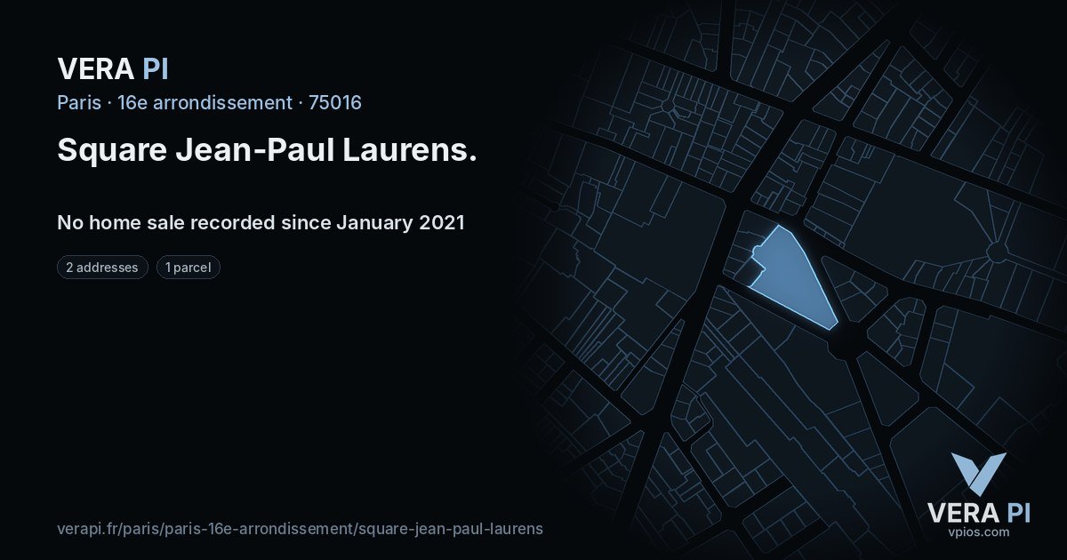 Square Jean-Paul Laurens, 16e arrondissement at night – every parcel coloured by the prices around it, the street's own parcels lit