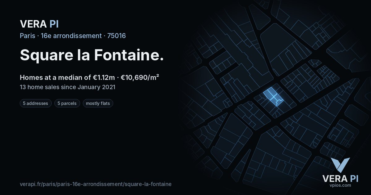 Square la Fontaine, 16e arrondissement at night – every parcel coloured by the prices around it, the street's own parcels lit