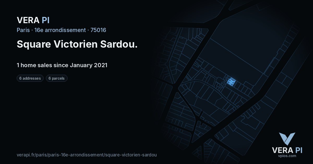 Square Victorien Sardou, 16e arrondissement at night – every parcel coloured by the prices around it, the street's own parcels lit
